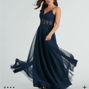 Brand new stunning lace and rhinestone corset cutout dress in navy